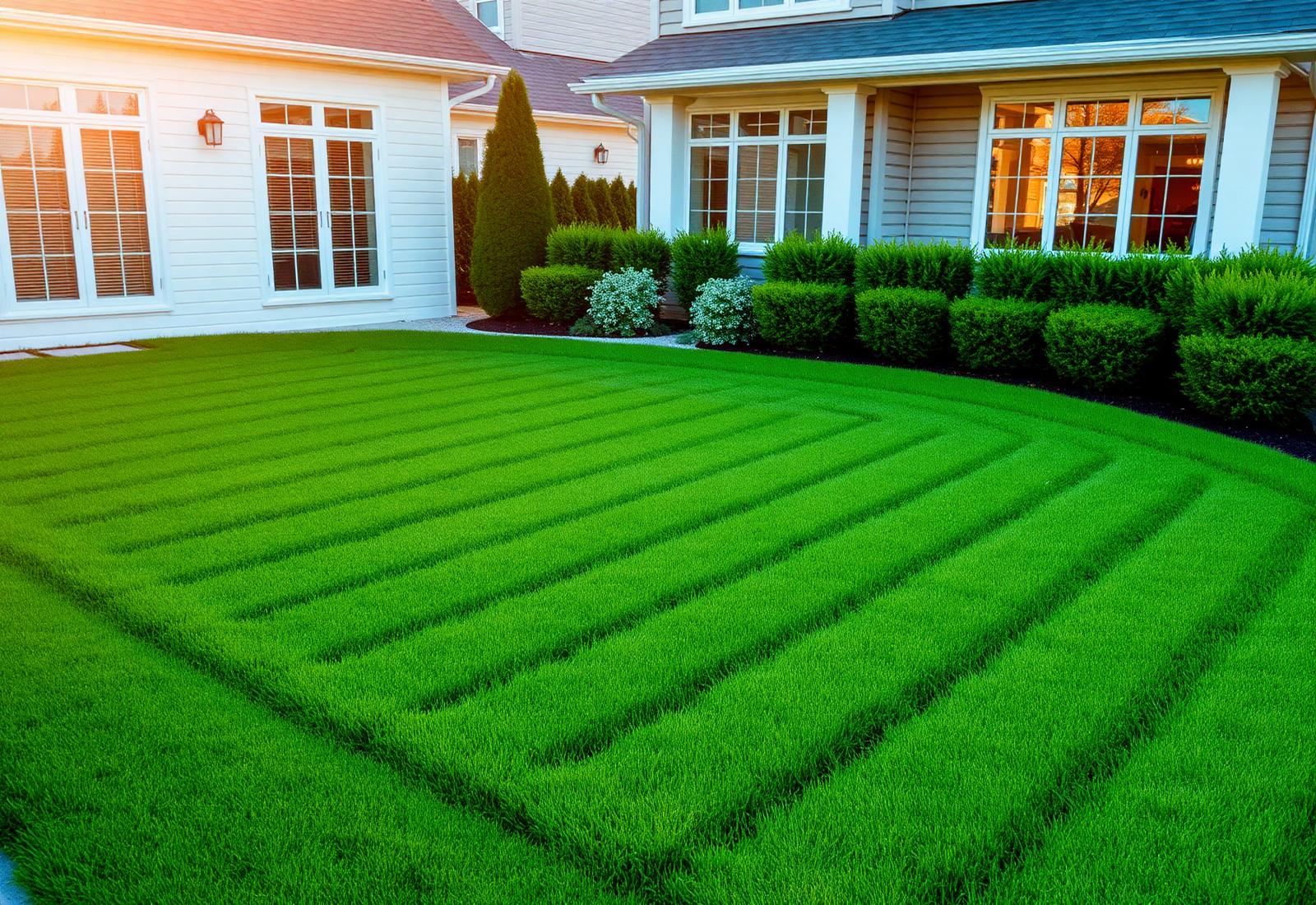 Freshly manicured lawn and clean windows on a residential home
